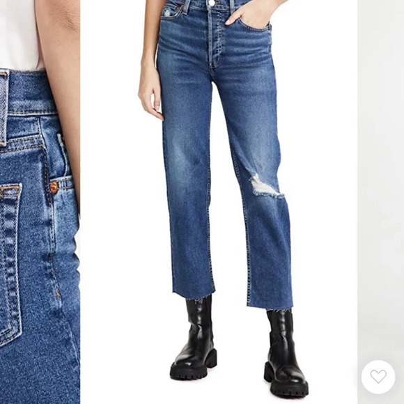 Re/Done Levi’s 70’s Stovepipe‎ Jeans Size 29 Worn True Indigo Straight Cropped - Picture 14 of 15